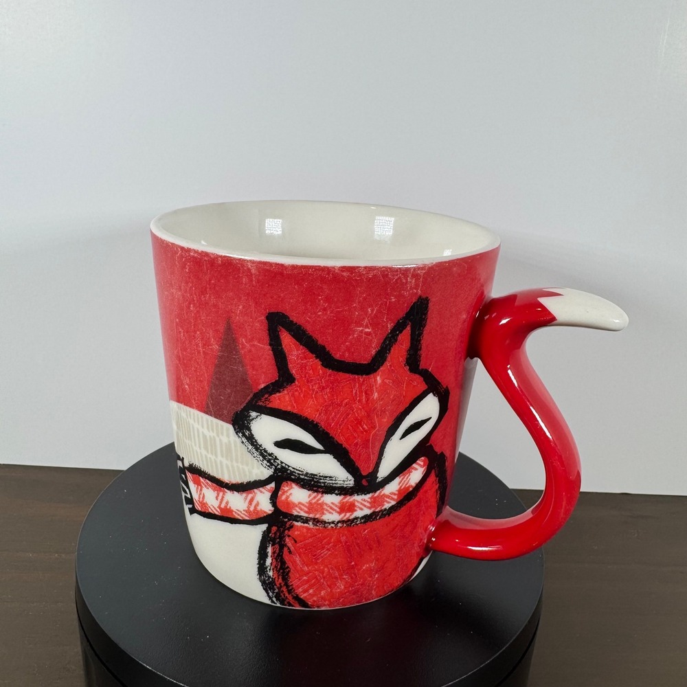 Starbucks 2016 Holiday Red Fox Scarf Tail Handle Ceramic Coffee Mug 12oz Used‎